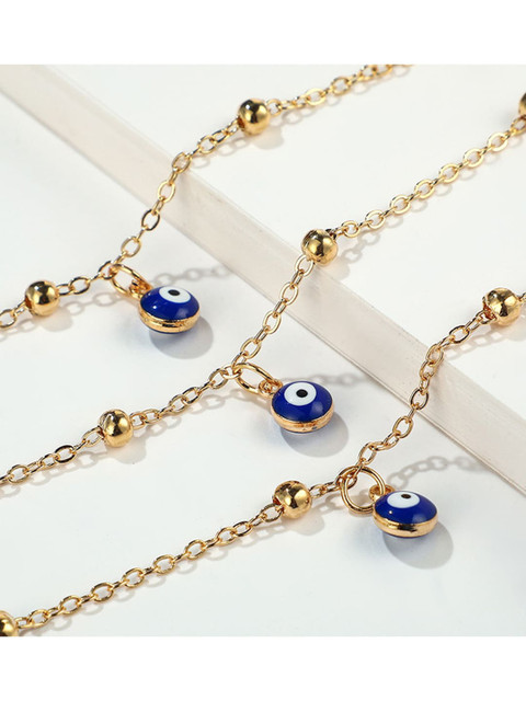 

YoungWildFree Gold-Plated & Blue Beaded Layered Anklet