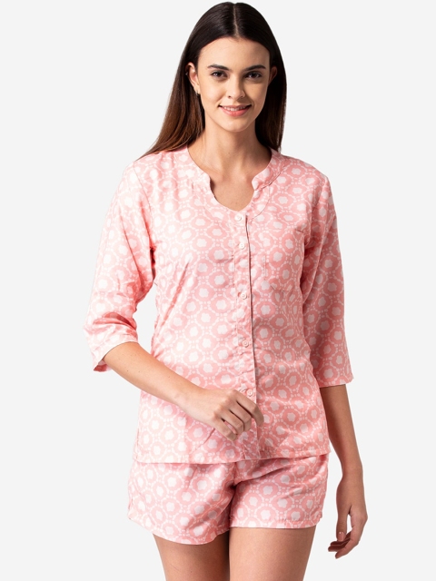 

Bellofox Women Pink & White Printed Night suit