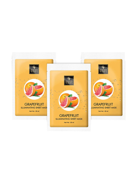 

Good Vibes Pack of 3 Grapefruit Illuminating Sheet Masks 20 ml, Transparent