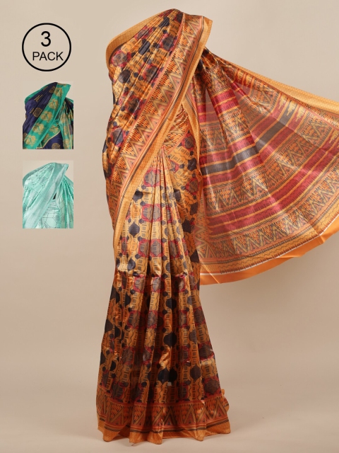 

Pothys Pack of 3 Printed Jute Silk Saree, Peach