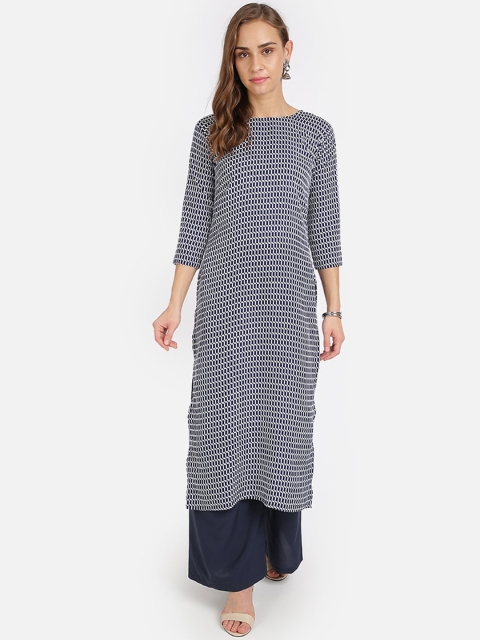 

SAADHVI Women Navy Blue Crepe Kurta
