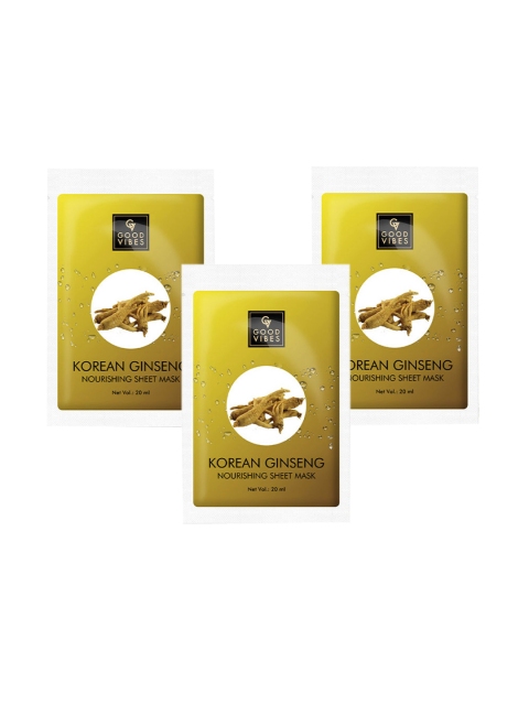 

Good Vibes Pack of 3 Korean Ginseng Nourishing Sheet Mask 20 ml, Transparent