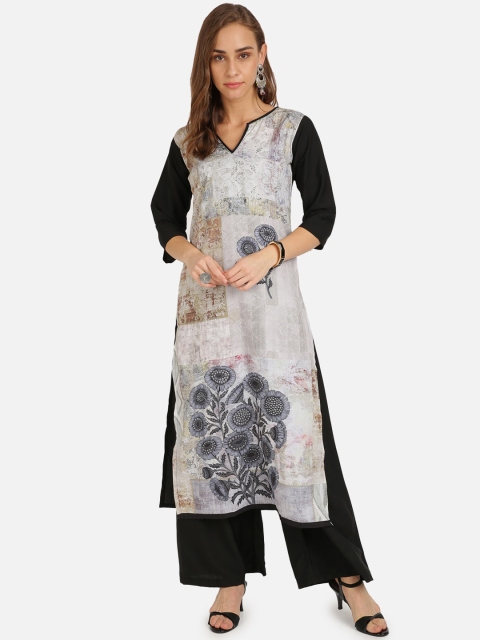 

SAADHVI Women Grey Floral Printed Chikankari Crepe Kurta