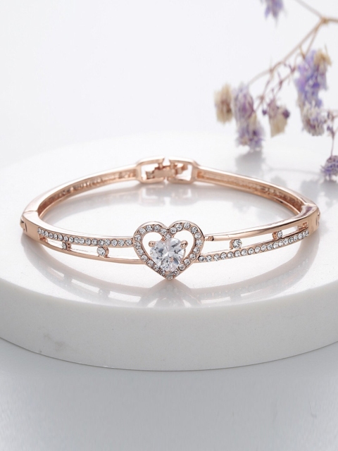 

YoungWildFree Women Gold-Plated & White Brass Cubic Zirconia Bangle-Style Bracelet