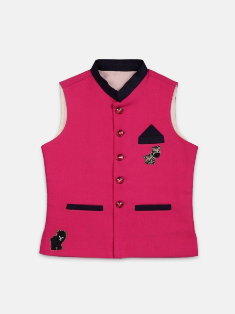 

MAXENCE Boys Pink Solid Satin Nehru Jacket