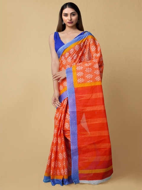 

Unnati Silks Women Orange & Blue Pure Krisha Summer Cotton Sustainable Saree