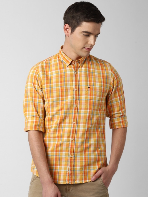 

Peter England Casuals Men Yellow Slim Fit Tartan Checks Checked Casual Shirt