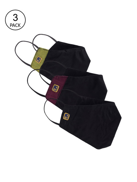 

Balista Adults Pack Of 3 Black Solid 4-Ply Reusable Cotton Cloth Masks