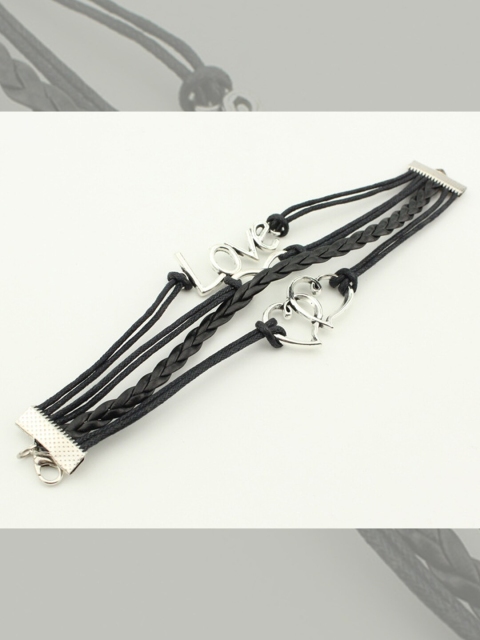 

YoungWildFree Women Silver-Toned & Black Brass Silver-Plated Multistrand Bracelet