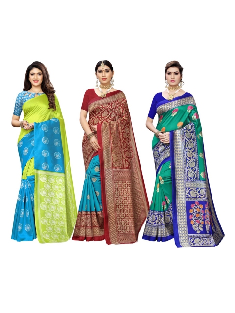 

KALINI Pack of 3 Ethnic Motifs Poly Silk Saree, Multi
