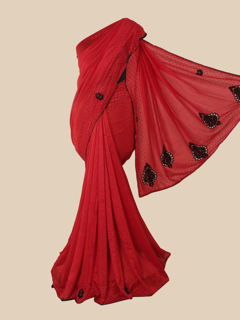 

Pothys Red & Black Embellished Beads and Stones Art Silk Saree