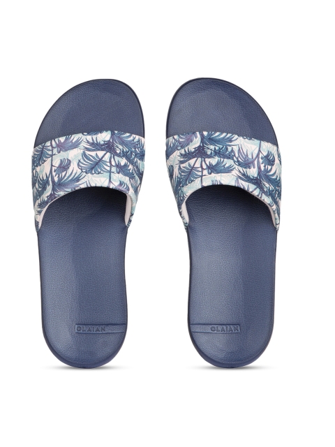 

OLAIAN By Decathlon Women Blue & White Printed Rubber Sliders