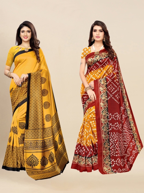 

KALINI Pack of 2 Yellow & Red Ethnic Motifs Poly Silk Saree