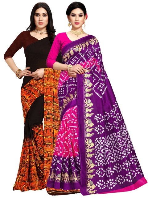 

KALINI Pack of 2 Purple & Pink Poly Georgette Bandhani Saree