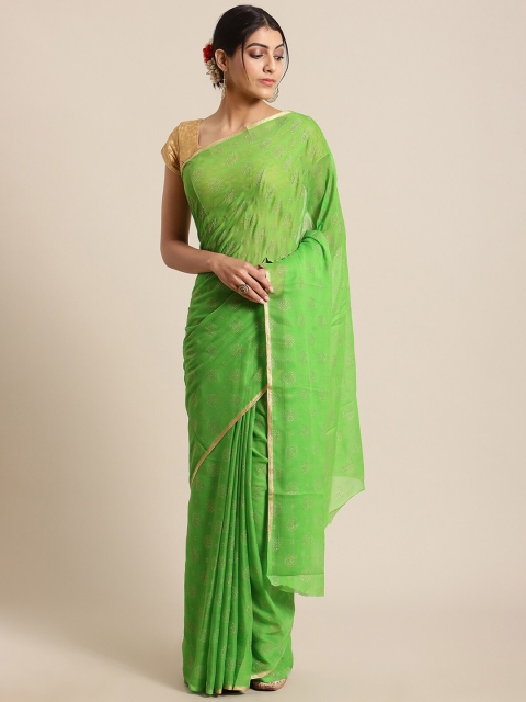 

KSUT Green & Gold-Toned Ethnic Motifs Saree