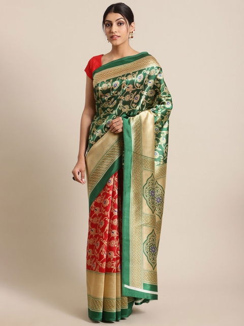 

KSUT Green & Red Ethnic Motifs Zari Art Silk Saree
