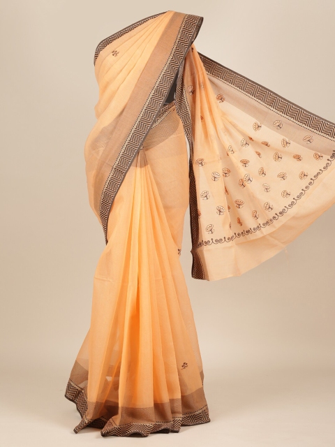 

Pothys Orange & Black Floral Embroidered Pure Cotton Saree