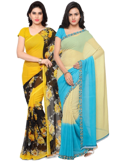 

KALINI Yellow & Beige Set of 2 Poly Georgette Saree