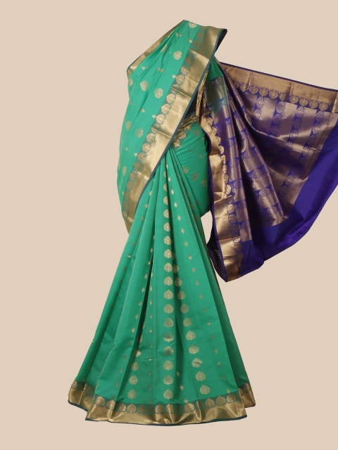

Pothys Green & Blue Woven Design Zari Pure Silk Kanjeevaram Saree