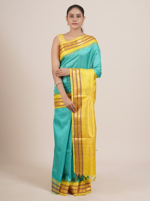 

Pothys Green & Yellow Zari Pure Silk Gadwal Saree