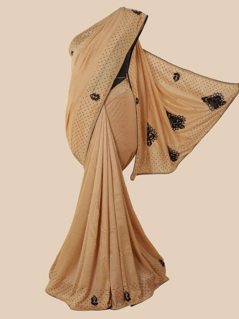 

Pothys Tan & Black Embellished Embroidered Art Silk Saree