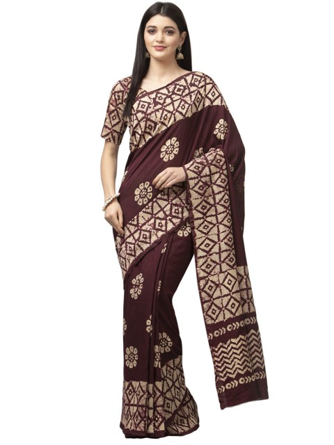 

KALINI Purple & Cream-Coloured Floral Saree