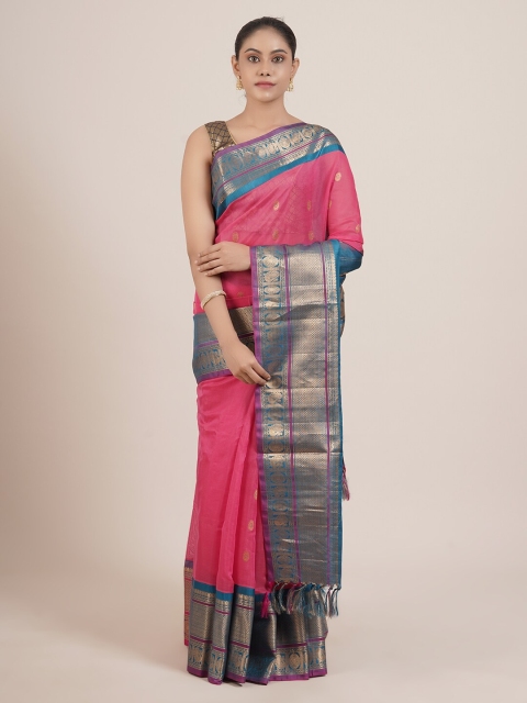 

Pothys Pink & Blue Woven Design Zari Pure Silk Gadwal Saree