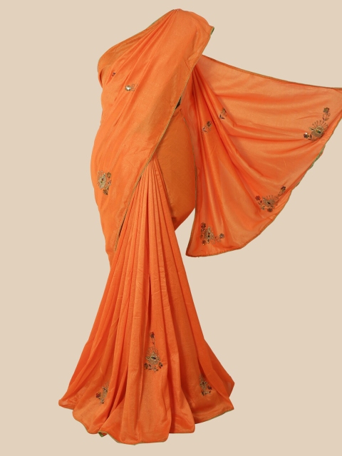 

Pothys Orange & Gold-Toned Embroidered Art Silk Saree
