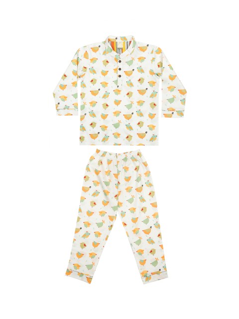 

CASA DE NEE Boys White & Orange Printed Night suit