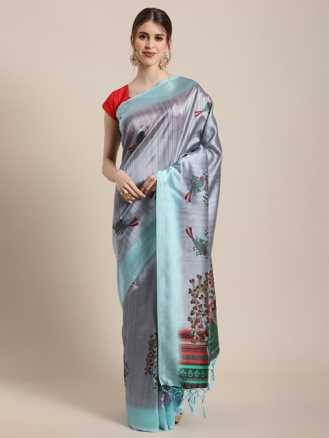 

KSUT Grey & Blue Ethnic Motifs Art Silk Saree