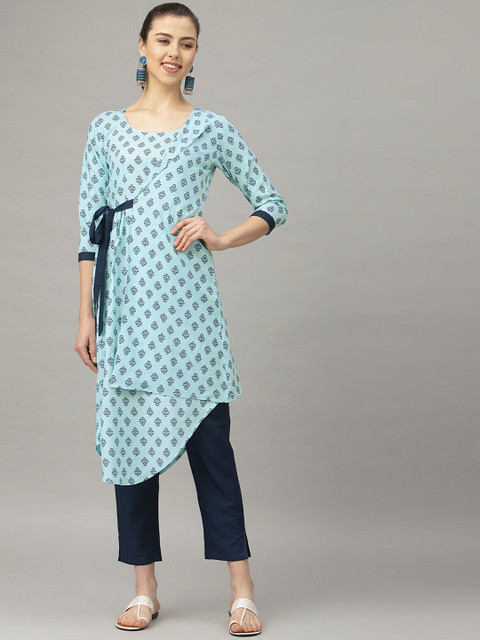 

SANISA Women Blue Printed Kurta with Trousers