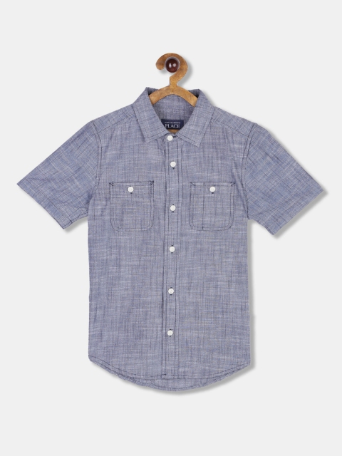 

The Children's Place Boys Slub Chambray Grey Casual Shirt