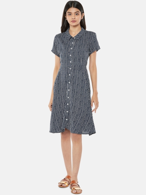 

People Women Navy Blue Striped Shirt Dress