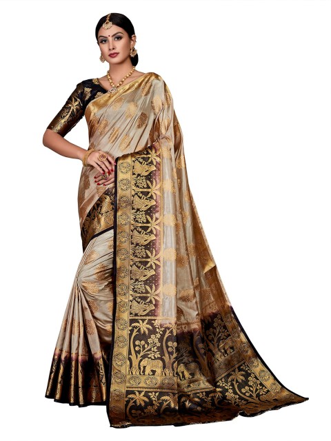 

GoSriKi Grey & Black Woven Design Zari Art Silk Saree