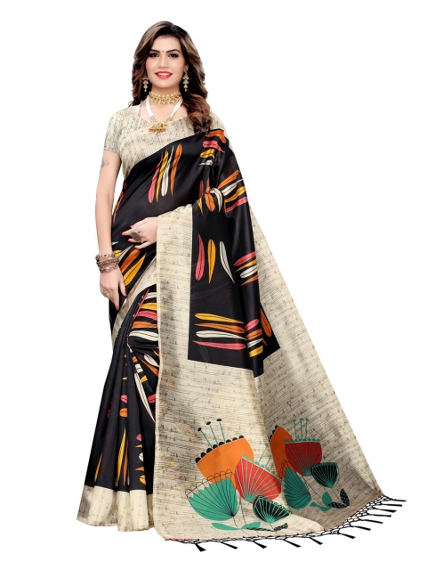 

KALINI Black & Cream-Coloured Ethnic Motifs Art Silk Saree