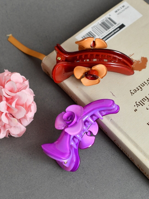 

Silvermerc Designs Women Purple & Brown Set of 2 Embellished Banana Clip