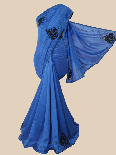 

Pothys Blue & Black Embellished Beads and Stones Art Silk Saree