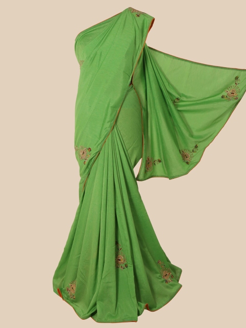 

Pothys Green & Gold-Toned Floral Embroidered Art Silk Saree