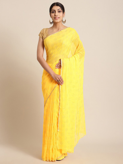 

KSUT Women Yellow Printed Poly Chiffon Saree