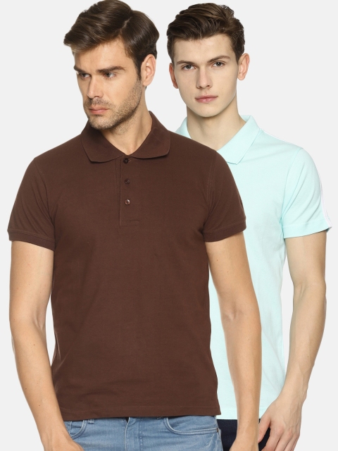 

OBOW Men Brown & Sea Green 2 Polo Collar T-shirt