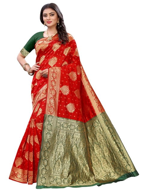 

KALINI Red & Green Woven Design Zari Banarasi Saree