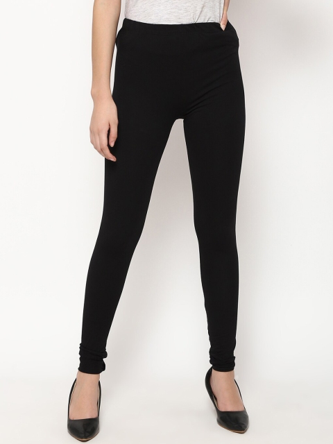 

V2 Value & Variety Women Black Solid Cotton Churidar-Length Leggings