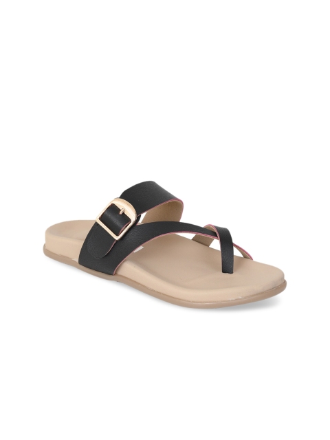 

Zyla Women Black One Toe Flats with Buckles