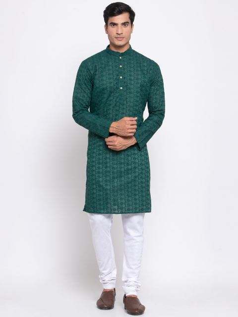 

Badoliya & Sons Men Green Floral Embroidered Pure Cotton Kurta with Churidar