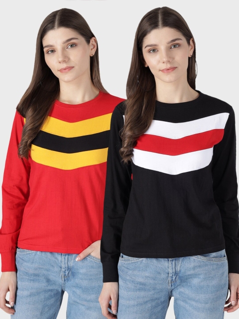 

The Dry State Women Pack of 2 Multicoloured Colourblocked Round Neck T-shirt, Multi
