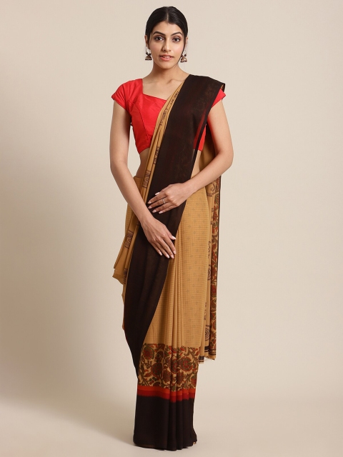 

KSUT Beige & Brown Floral Pure Georgette Saree
