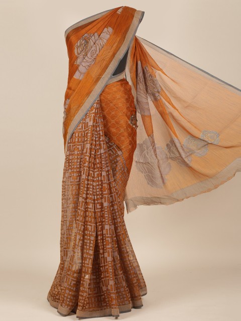 

Pothys Mustard & Beige Floral Jute Silk Saree
