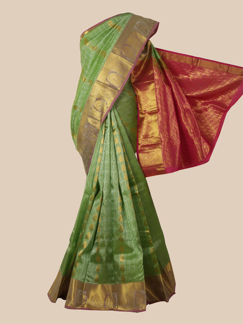 

Pothys Green & Pink Woven Design Zari Pure Silk Kanjeevaram Saree
