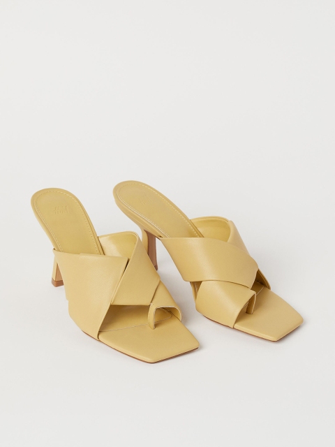 

H&M Women Yellow Solid Heeled Mules