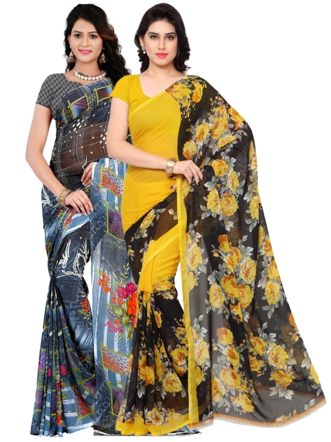 

KALINI Pack Of 2 Grey & Yellow Printed Saree